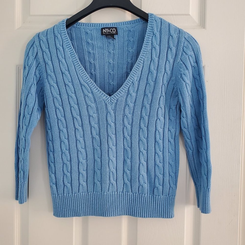 NY & Co. Blue V-neck cable sweater M